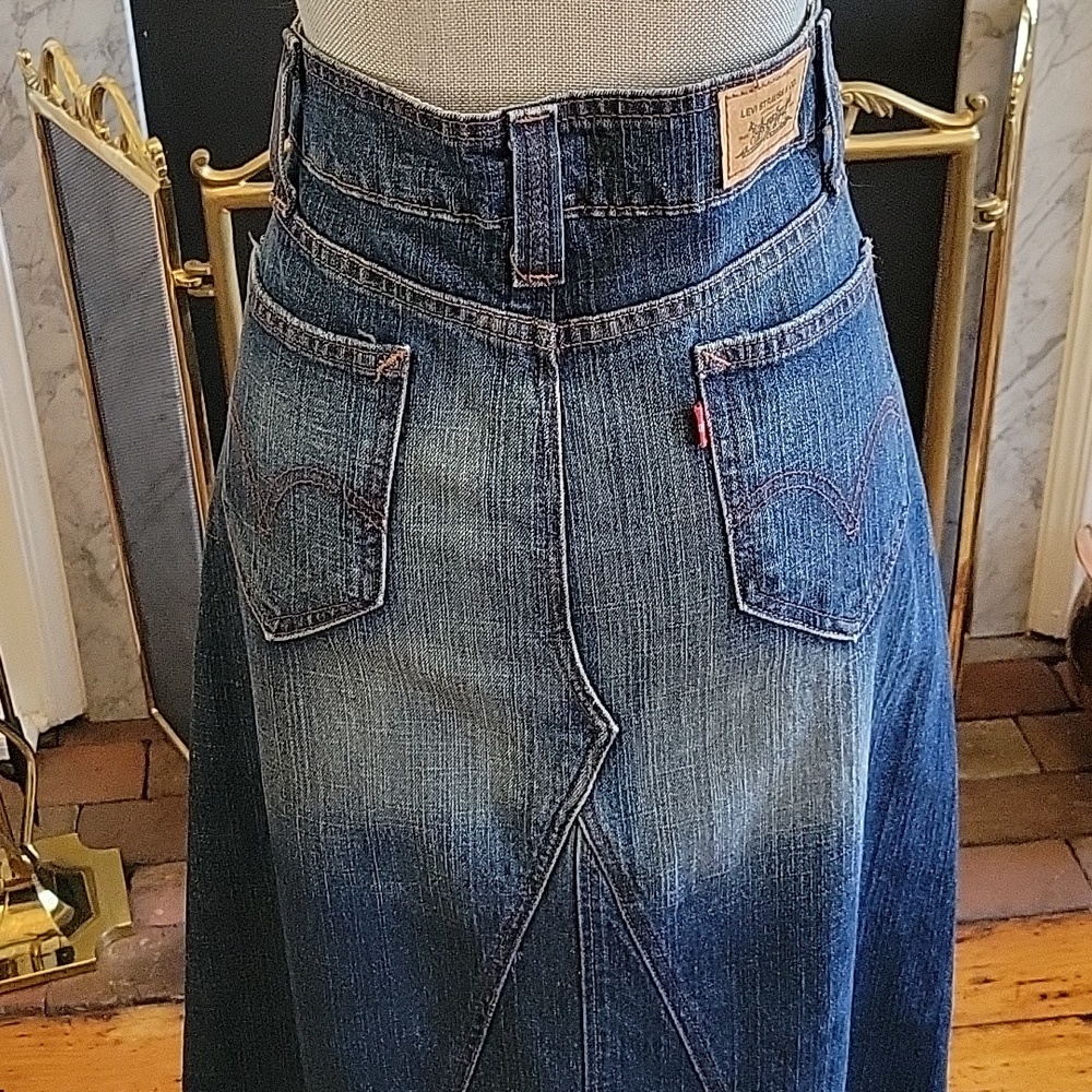 Vtg Levis Denim Maxi Skirt - Picture 7 of 12